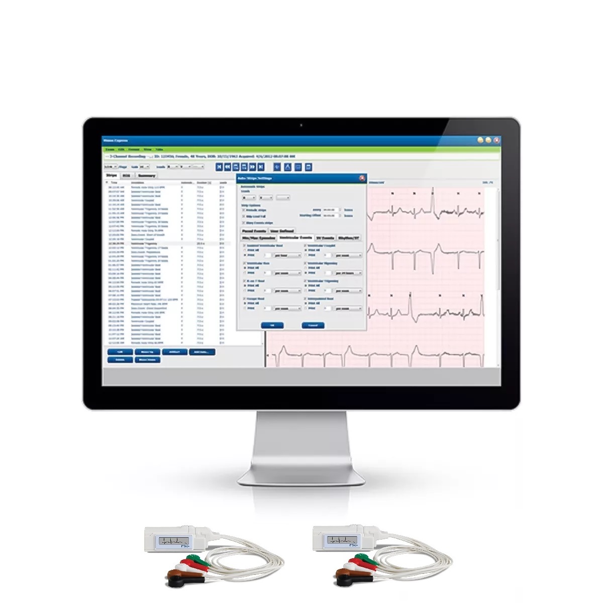 Holter Analysis System Software, Vision Express w/ USB Download Cable & 2 H3+ Digital Recorder w/ case, AHA 5-wire 27' & LeadForm Cables (1/EA) by Hillrom/Welch Allyn  ID BURV53H-2